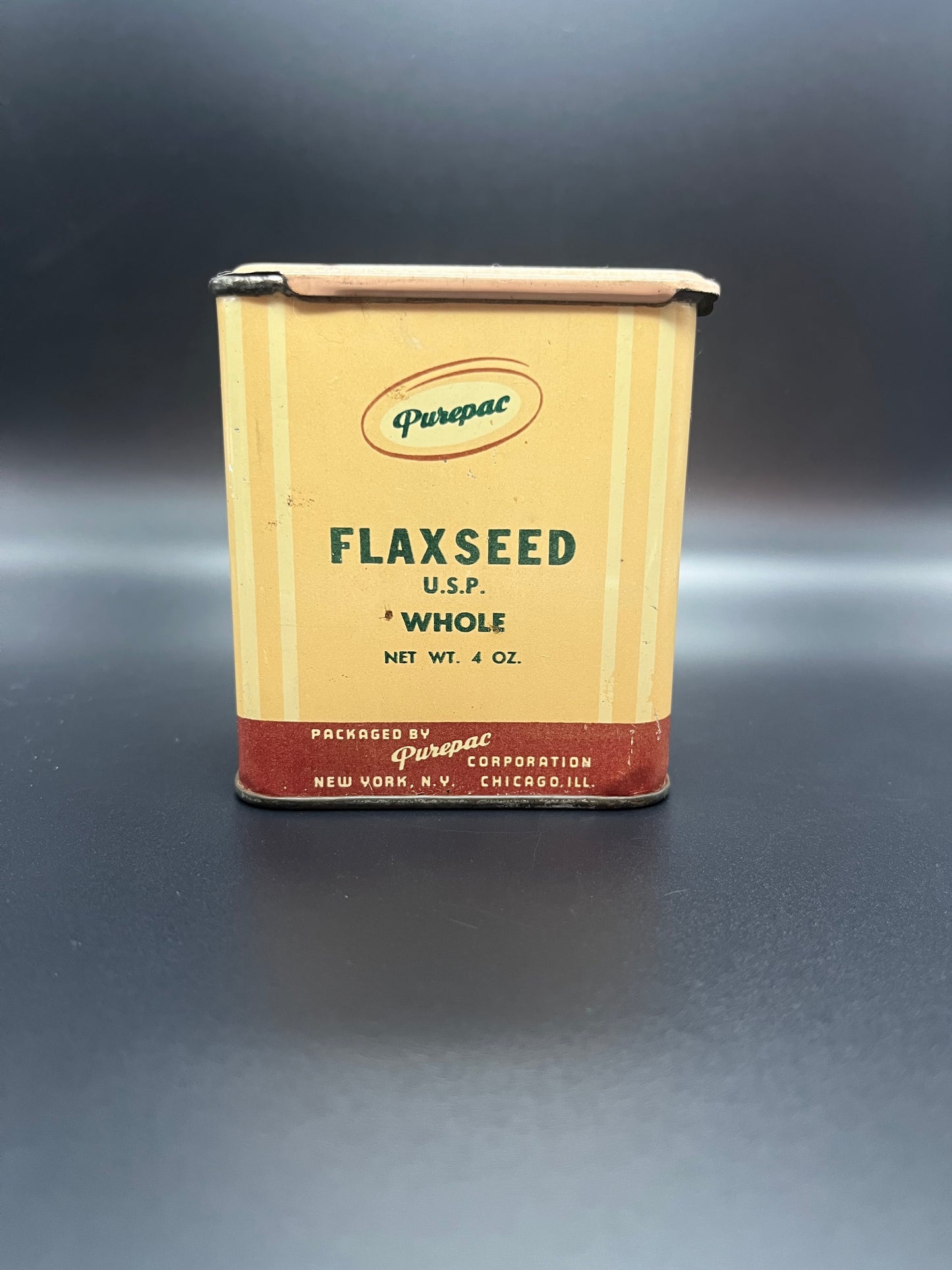 Purepac Flaxseed Vintage Tin Farmhouse Kitchen Americana