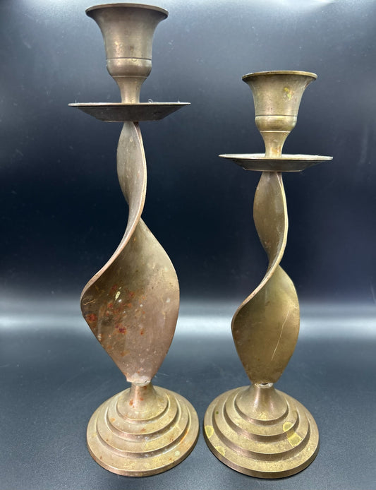 Twisted Brass Candle Stick Set