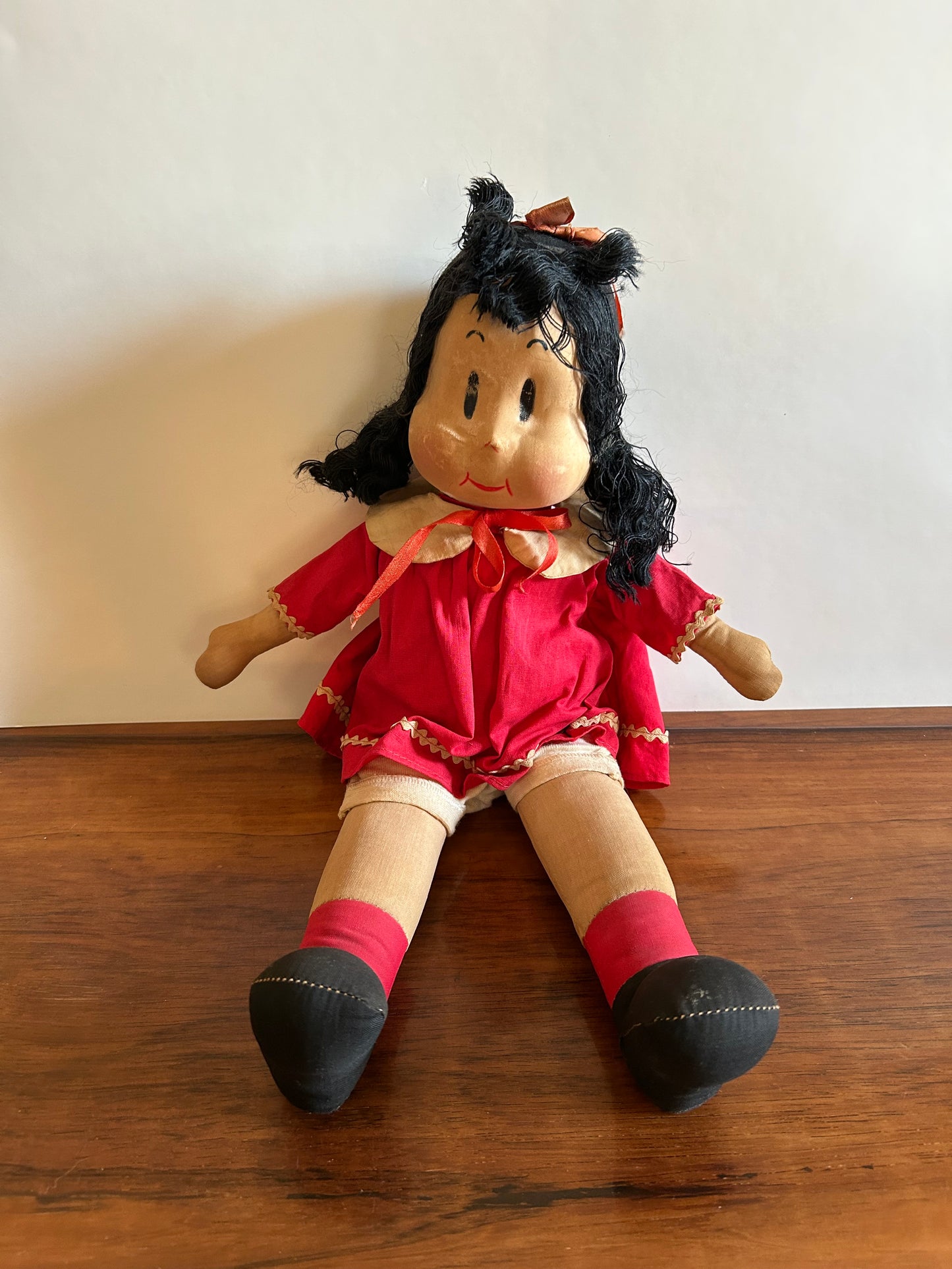 Vintage Antique Little Lulu Doll Cloth Doll Marge Georgene RARE 1940s Red Dress