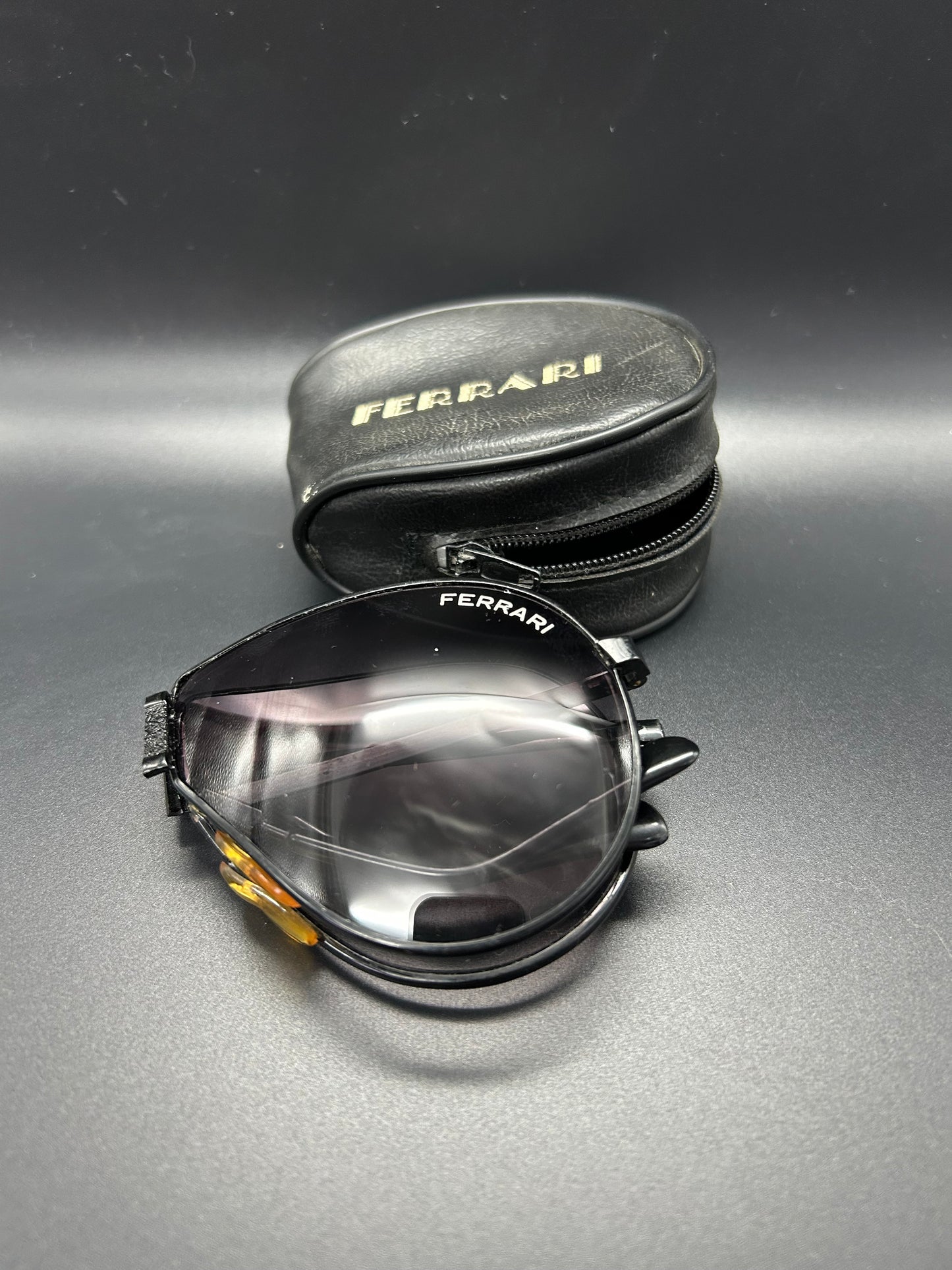 Vintage FERRARI Aviator Style Foldable Sunglasses with Original Black Zip Case