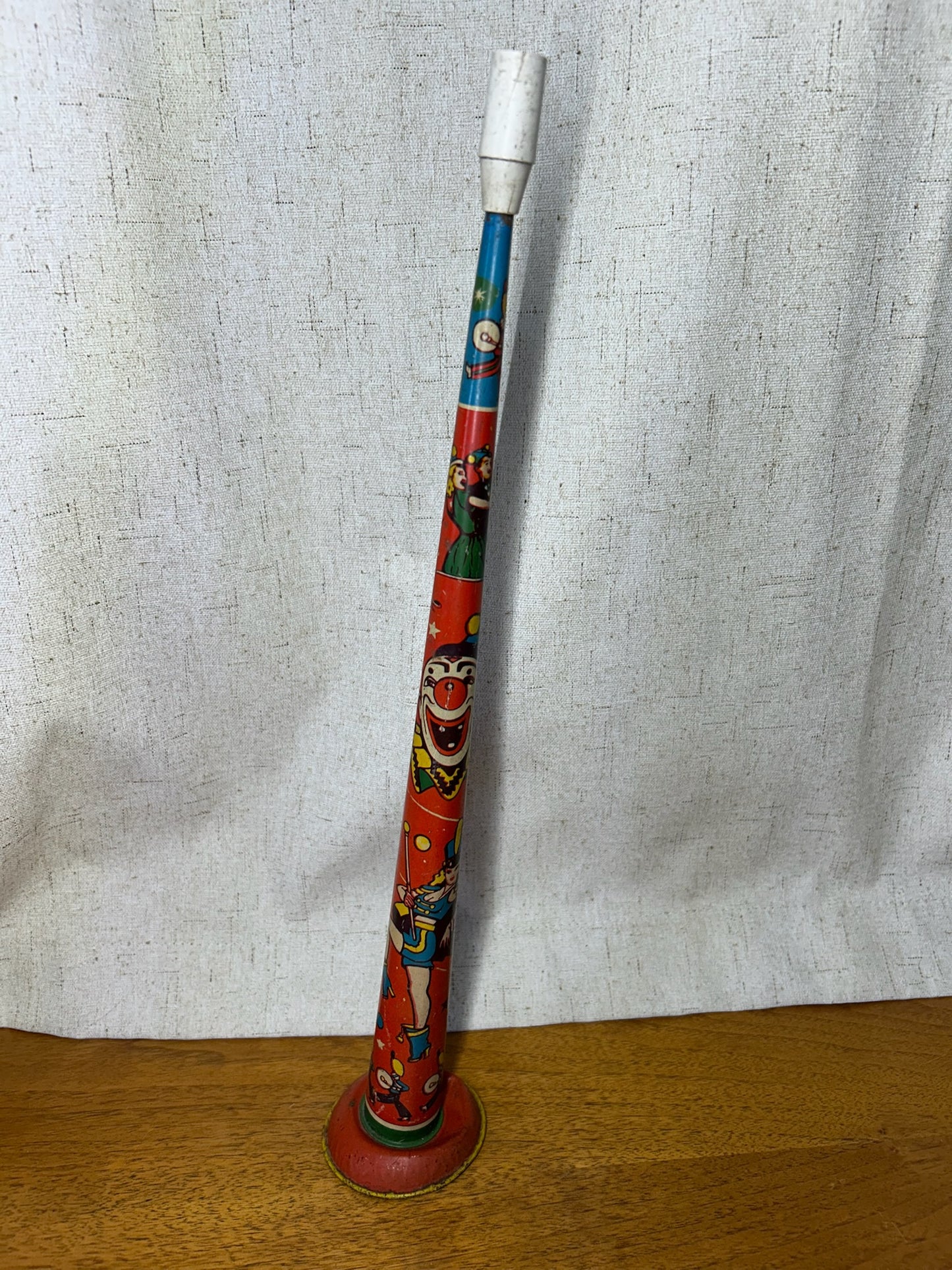 VINTAGE US METAL TOY MFG CO 1940s NEW YEARS EVE PARTY TIN NOISEMAKER HORN 15”